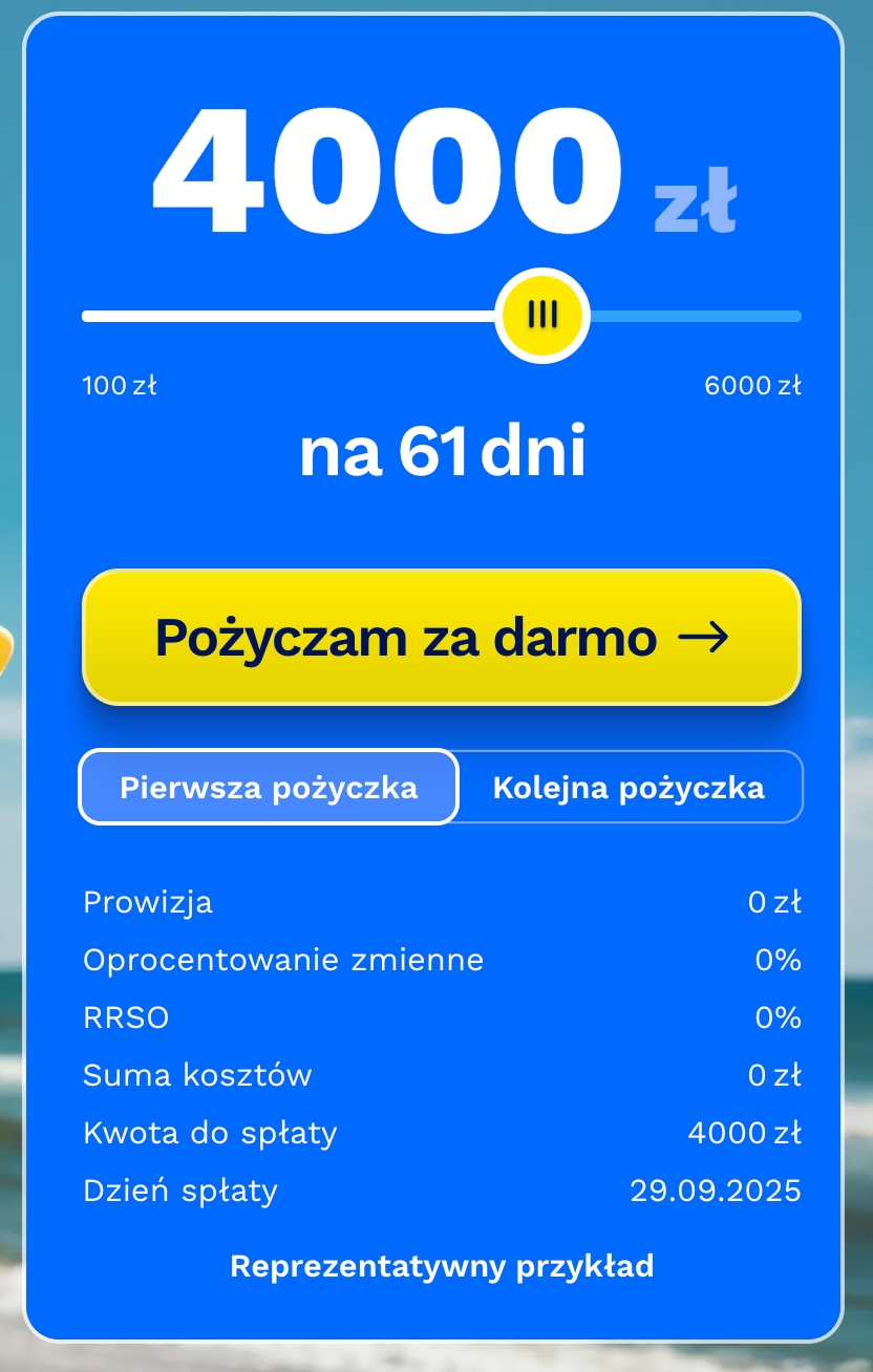 Wybór terminu i kwoty pożyczki na stronie wonga.pl